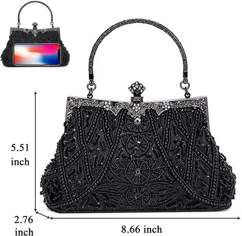 Miniatura 3 de Selighting Bolsos de noche con cuentas vintage de los años 20 para mujer, bolso formal de boda, boda, bolso de mano de graduación, cóctel, fiesta