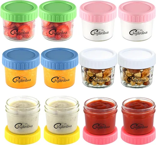 Miniatura 10 de Paquete de 24 recipientes de vidrio para almacenamiento de alimentos para bebés, tarros de comida para bebés a prueba de fugas de 4 onzas con tapas