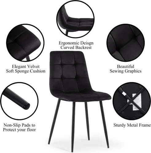 Miniatura 6 de NORDICANA Juego de 2 sillas de comedor, sillas de cocina tapizadas, sillas laterales de terciopelo negro con cómodos cojines y patas de metal