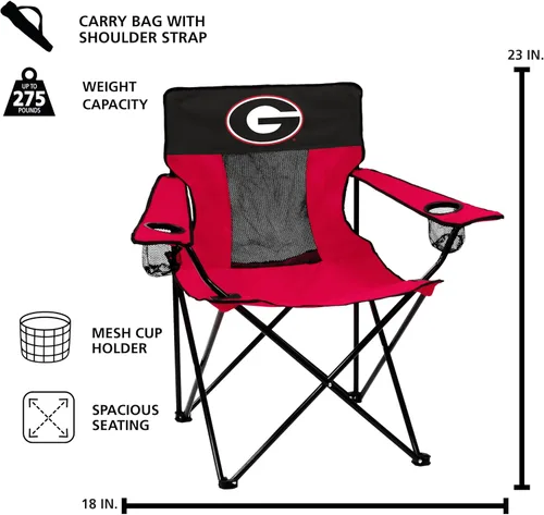 Miniatura 5 de Logo Brands NCAA Georgia Bulldogs Elite Silla Portátil - Silla Premium para Exteriores con Portavasos, Marco de Acero con Recubrimiento en Polvo
