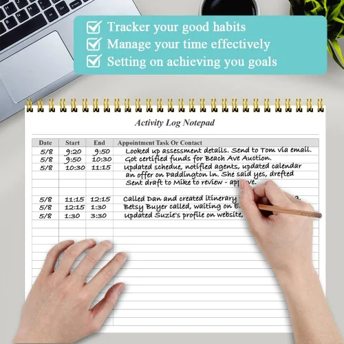 Miniatura 2 de Getvow Cuaderno de Registro de Actividades - Libro de Registro de Actividades en Espiral para Trabajo de Negocios, Cuaderno de Lista de Tareas