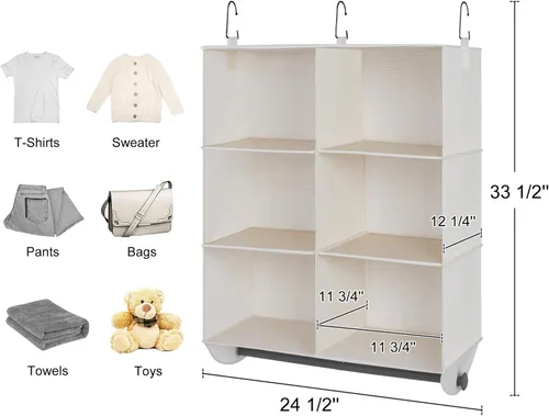 Miniatura 3 de StorageWorks Organizador de armario colgante con barra de metal, organizadores de armario de 6 secciones y almacenamiento, estantes colgantes