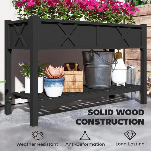Miniatura 6 de Outsunny - Jardinera elevada de madera con estante de almacenamiento, orificios de drenaje y forro para el patio trasero, la terraza, el balcón, 47