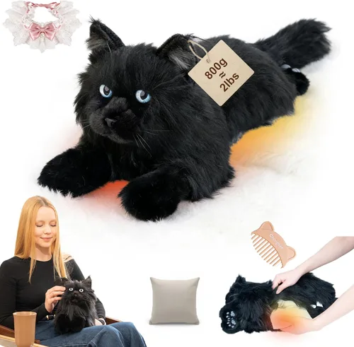 Miniatura 11 de Chongker Animales de peluche para microondas y pesados, 2 libras de peluche con calefacción de gato con almohadilla térmica extraíble sin perfume