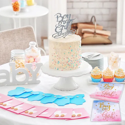 Miniatura 5 de 80 servilletas de papel para revelación de género para niños o niñas, servilletas desechables de acuarela azul y rosa decorativas para suministros