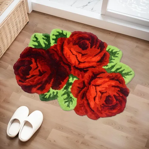 Miniatura 22 de USTIDE Bonita alfombra de baño de rosas para baño, alfombra de baño naranja de lujo, antideslizante, con forma de flor, alfombra de ducha de felpa