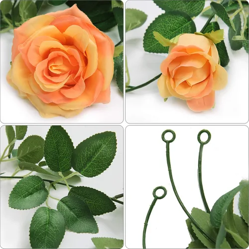 Miniatura 4 de U'Artlines Paquete de 3 guirnaldas florales de vid de color naranja artificiales en total de 19.5 pies, guirnalda de flores de seda de vid falsa