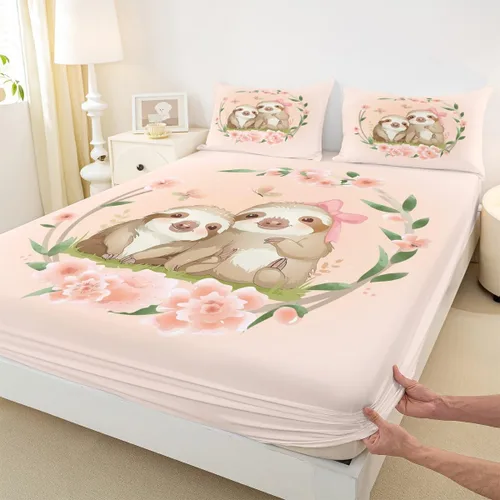 Miniatura 48 de Erosebridal Juego de sábanas de tamaño individual con diseño de gatos y gatos, con temática de animales, con flores coloridas, juego de sábanas