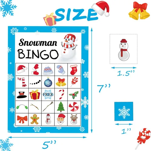 Miniatura 3 de Juego de bingo navideño de Happy Storm para niños y adultos, tarjetas de muñeco de nieve, 24 jugadores, juegos de invierno y actividades festivas