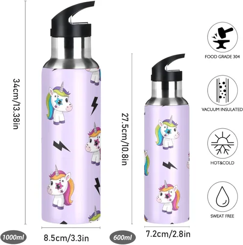 Miniatura 2 de Cute Unicorns Rainbow Stainless Steel Vacuum Insulated Water Bottle 20 Oz, BPA-Free Sports Water Bottle with Straw Leakproof Water Bottles
