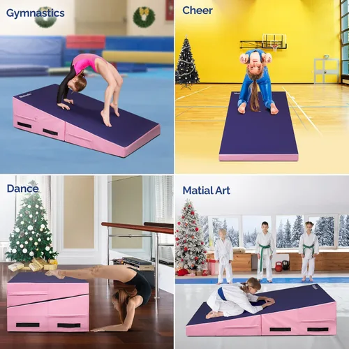 Miniatura 6 de Matladin Colchoneta plegable para gimnasia con cuña en forma de queso, tapete inclinado, para gimnasio, fitness, cuña para volteretas