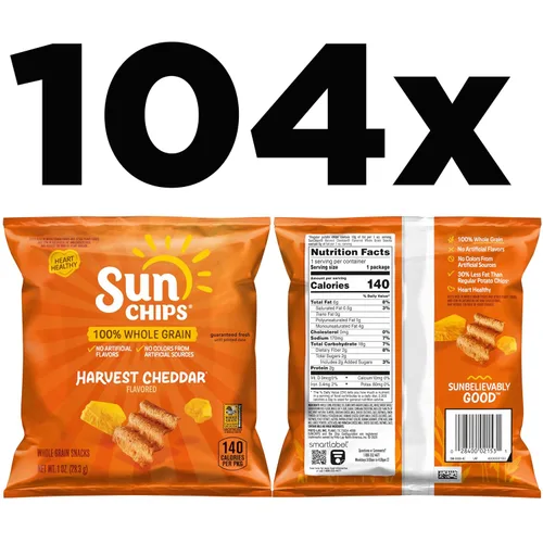 Miniatura 2 de SunChips Harvest Cheddar - Snacks multicereales con sabor a Harvest Cheddar, 1 onza (paquete de 104)