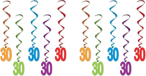Miniatura 11 de Beistle Remolinos del número "13" – Paquete de 5 coloridas decoraciones colgantes en espiral con recortes de doble cara número trece para fiestas