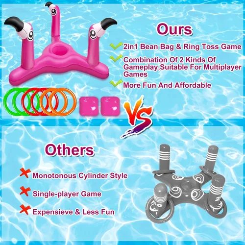 Miniatura 3 de Juego de juguetes inflables de flamenco 2 en 1 para lanzar y lanzar anillos. Juego de juguetes inflables de flamenco para piscina y cornhole
