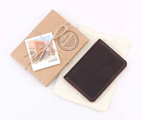 Miniatura 7 de Cartera de cuero plegable hecha a mano - cartera de cuero minimalista de la tarjeta de crédito