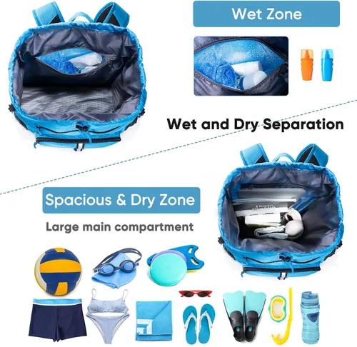 Miniatura 2 de Mochila de playa grande impermeable a prueba de arena, bolsa de piscina con cordón de gran tamaño personalizada con compartimento para zapatos