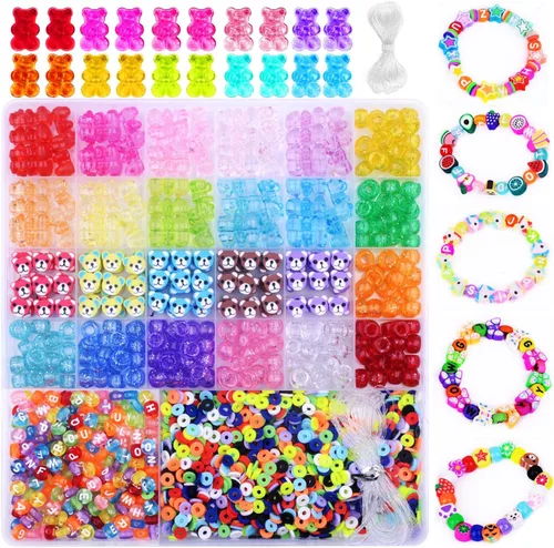 Miniatura 8 de 2480 piezas de cuentas y dijes de arcilla polimérica para kit de hacer pulseras, lindos y divertidos dijes y cuentas para hacer pulseras de amistad