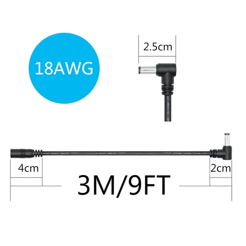 Miniatura 7 de Cable de extensión de alimentación de 9 pies - 0.217 in x 0.083 in, 18AWG, ángulo recto de 90 grados DC 5521 macho a hembra, cable de alimentación