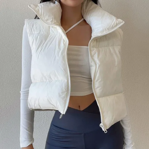 Miniatura 2 de KEOMUD - Chaleco corto acolchado de invierno para mujer, ligero, sin mangas, cálido, con relleno para exteriores