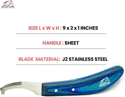 Miniatura 8 de Equine Care Cuchillo de pezuña para diestros – Hoja de acero inoxidable J2 afilada de doble filo, mango ergonómico de hoja – Recortadora profesional
