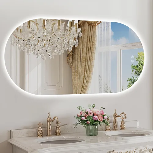 Miniatura 9 de Espejo LED ovalado de 36 x 24 pulgadas para baño, espejo de tocador iluminado en forma de píldora con luces, espejo retroiluminado sin marco montado