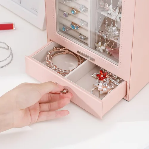 Miniatura 6 de Homde Organizador de joyas para niñas y mujeres, joyero para collares, anillos, aretes, estuche de almacenamiento de joyas (rosa melocotón)