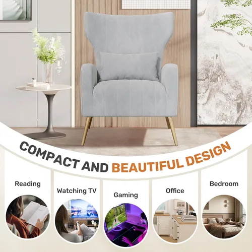 Miniatura 4 de Nalupatio Juego de 2 sillas decorativas modernas para lectura tapizadas de tela de terciopelo, sillón de mediados de siglo, cómodo sillón para sala