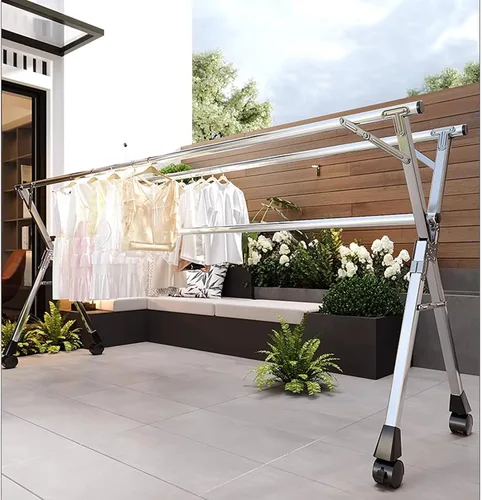 Miniatura 6 de Estante de secado de ropa de acero inoxidable de 94 pulgadas, perchero plegable para ropa, perchero de ropa ajustable de longitud ajustable