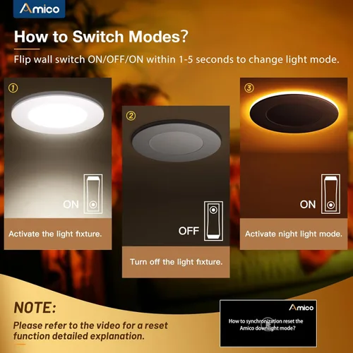 Miniatura 3 de Amico paquete de 12 luces de techo empotrables de 3 pulgadas, 5 CCT, con luz nocturna, 2700K/3000K/3500K/4000K/5000K seleccionables, iluminación