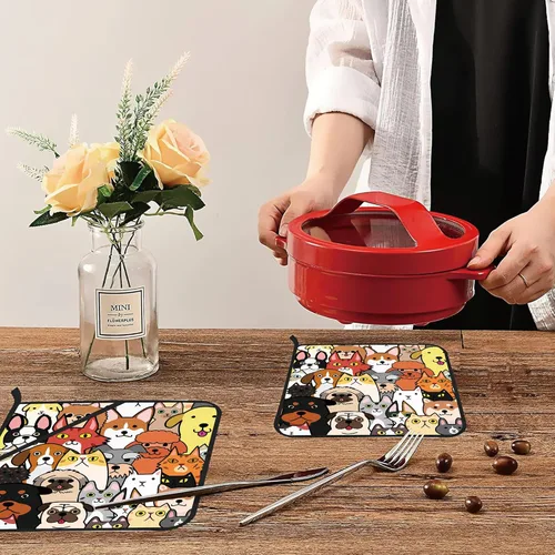 Miniatura 6 de Juego de 2 agarraderas para garabatos de perros y gatos, resistentes al calor, para microondas, horno, horno, platos finales y regalos de barbacoa