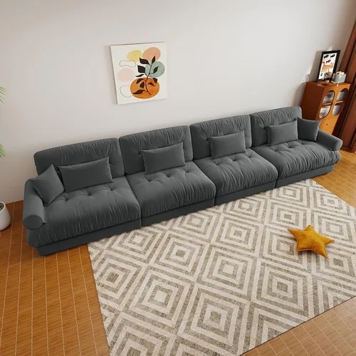 Miniatura 53 de Sofá modular de gran tamaño de 94 pulgadas, sofás seccionales grandes de color beige y blanco para sala de estar, juego de sofá de terciopelo, sofás