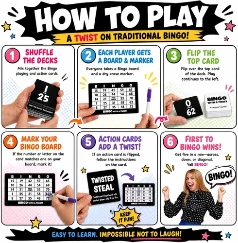 Miniatura 2 de Juego de Fiesta Bingo con un Giro, Bingo con Cartas de Acción, Giro Divertido, Cartas de Acción con Bloquear, Intercambiar y Robar, No Más Pelotas