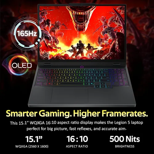 Miniatura 4 de Lenovo Legion 5 15.1" OLED WQXGA 165Hz Gaming Laptop, Intel Ultra 9 275HX, GeForce RTX 5070 8GB GDDR7, 16GB DDR5, 2TB de almacenamiento