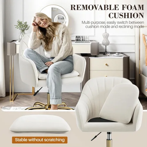 Miniatura 8 de Silla de tocador con ruedas, cómodas sillas de escritorio de oficina en casa, sillas de tocador de terciopelo modernas ajustables para dormitorio