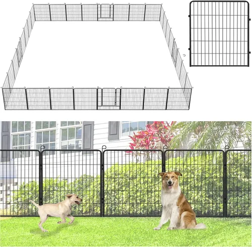 Miniatura 14 de Valla decorativa de metal para jardín con puerta, 32 pulgadas de alto x 64 pies de largo, valla sin excavación, 24 paneles para perros, valla
