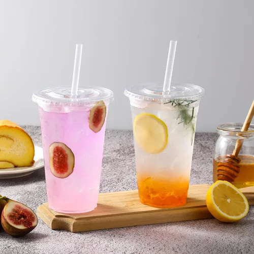 Miniatura 6 de AOZITA [100 juegos] Vasos de plástico transparente de 20 onzas con tapas y pajitas, vasos para café helado vasos desechables para café helado