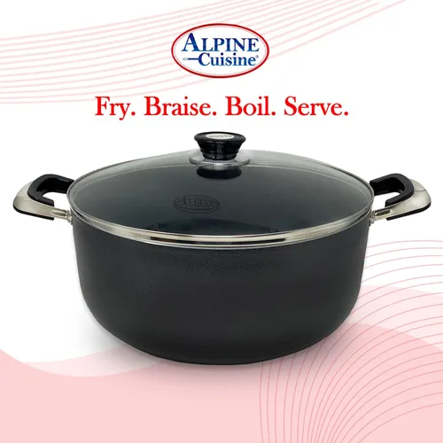 Miniatura 4 de Alpine Cuisine Olla antiadherente de 18 cuartos de galón con tapa de vidrio templado y asas de transporte, utensilios de cocina multiusos, horno