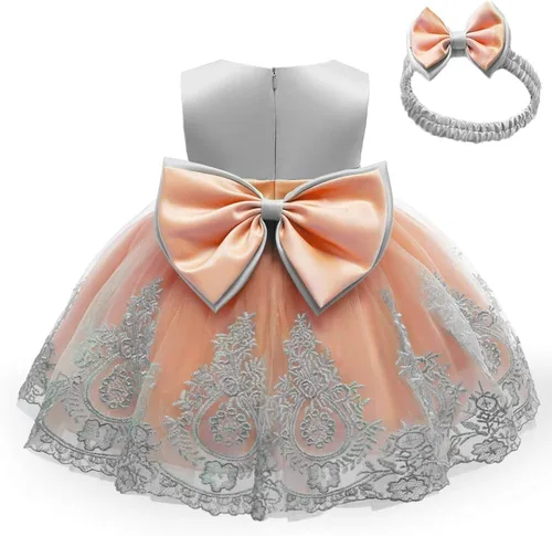 CMMCHAAH - Vestidos de fiesta y concurso, con encaje y bordado, con lazo, tutú y diadema, para bebés y niñas, tallas 0-6T