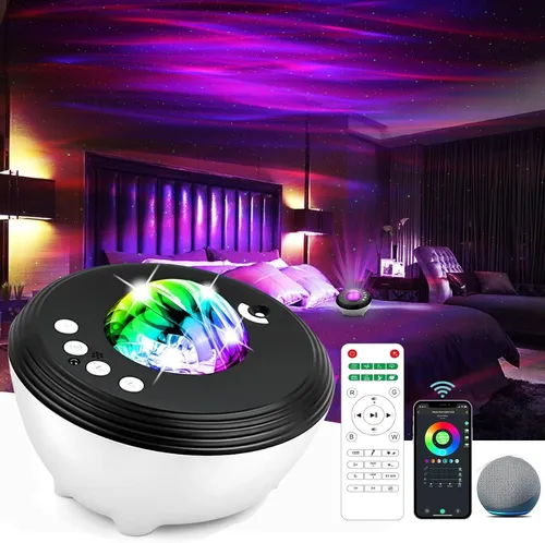 Miniatura 8 de Proyector de luz de galaxia del norte, proyector Star Aurora con ruidos blancos, control remoto y temporizador, altavoz Bluetooth, proyector