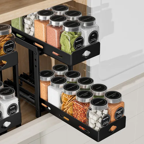 Miniatura 10 de BOIVSHI Organizador de especias para gabinete, estante de especias de armario de 2 niveles, estante vertical de especias extraíble de altura