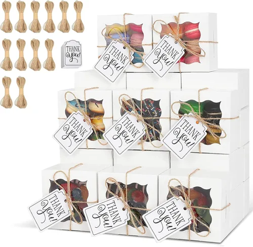 Miniatura 31 de KPOSIYA 60 cajas de panadería negras con ventana, cajas individuales de 4 x 4 x 2.5 pulgadas, caja de regalo de papel kraft negro para pasteles