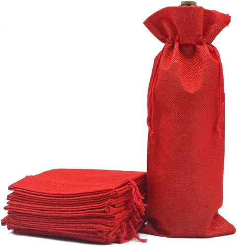 Miniatura 10 de 10 bolsas de vino de arpillera, bolsas de regalo de lino reutilizables con cordón para botellas de licor, bolsas de champán para degustación de Gris