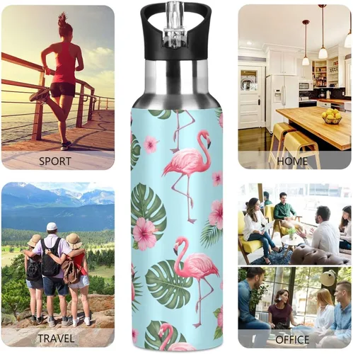 Miniatura 5 de Tropical Pink Flamingos Blue Insulated Water Bottle 20 Oz Leakproof Water Bottles, BPA-Free Sport Water Bottle Insulated