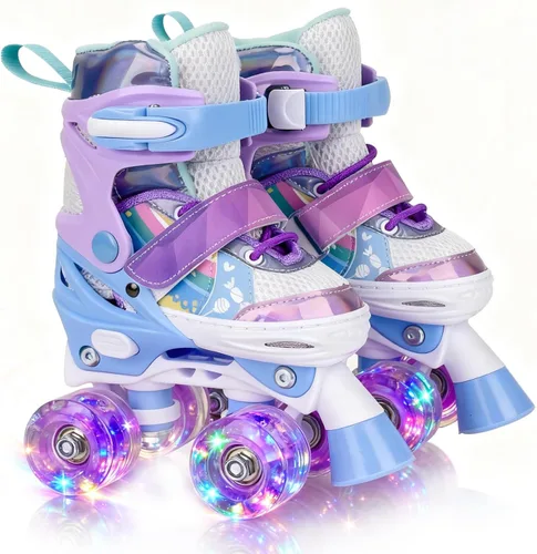 Miniatura 7 de Patines de Cuatro Ruedas para Niños de 5 6 8 12 Años 4 Tallas Ajustables Patines Quad para Niñas Niños Pequeños con Ruedas que se Iluminan Mejor