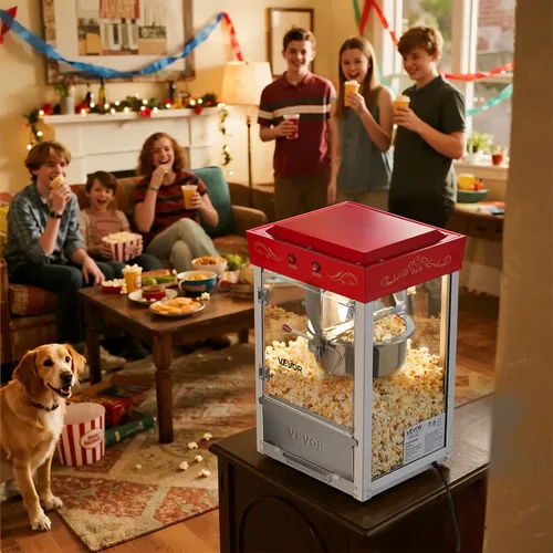 Miniatura 8 de Máquina de palomitas VEVOR, hervidor de acero inoxidable de 8 oz, máquina de hacer palomitas comercial de 800W para mostrador, estilo teatro con Rojo