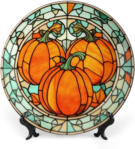 Miniatura 10 de Platos decorativos de otoño, diseño de vitrales, placa de exhibición de árbol de otoño para el hogar, oficina, cocina, decoración de mesa, platos
