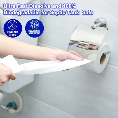 Miniatura 7 de Papel higiénico RV de disolución rápida, 2 capas, seguro séptico, biodegradable, 500 hojas, 12 rollos, papel higiénico de campamento para caravanas