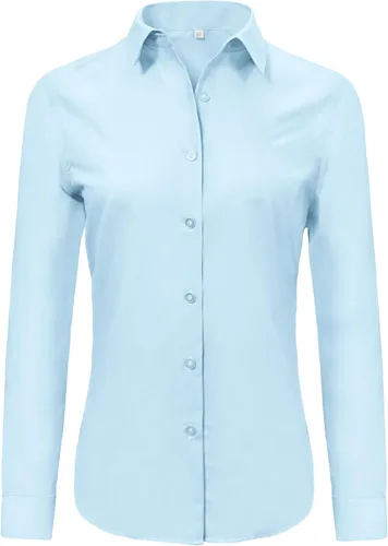 Ruisin - Camisas supersuaves sin arrugas y con botones para mujer, unicolor, manga larga, diseño a rayas, estilo formal, blusa de vestir, para