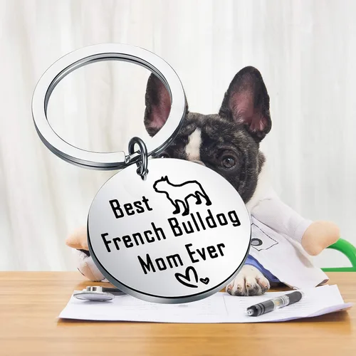 Miniatura 4 de BEKECH Regalos de Bulldog Francés Best French Bulldog Mom Ever Llavero Frenchie para los amantes de los perros