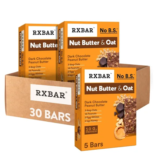 RXBAR - Barras de mantequilla de nuez y avena con proteína, snacks de proteínas, mantequilla de maní y chocolate oscuro (6 cajas, 30 barras)